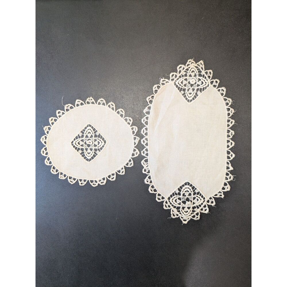 Vintage Handmade Lace Doilies Set of Two